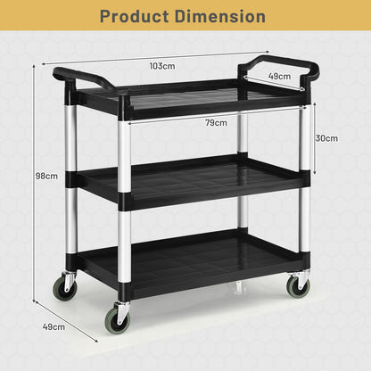 GiantexUK 3 Tier Service Cart, Large Kitchen Storage Trolley with Lockable Wheels and Ergonomic Handles, Rolling Utility Carts for Dining Room