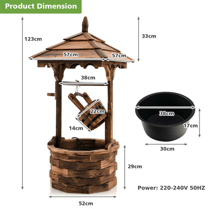 GiantexUK Wooden Garden Wishing Well, Decorative Water Fountain with Electric Pump