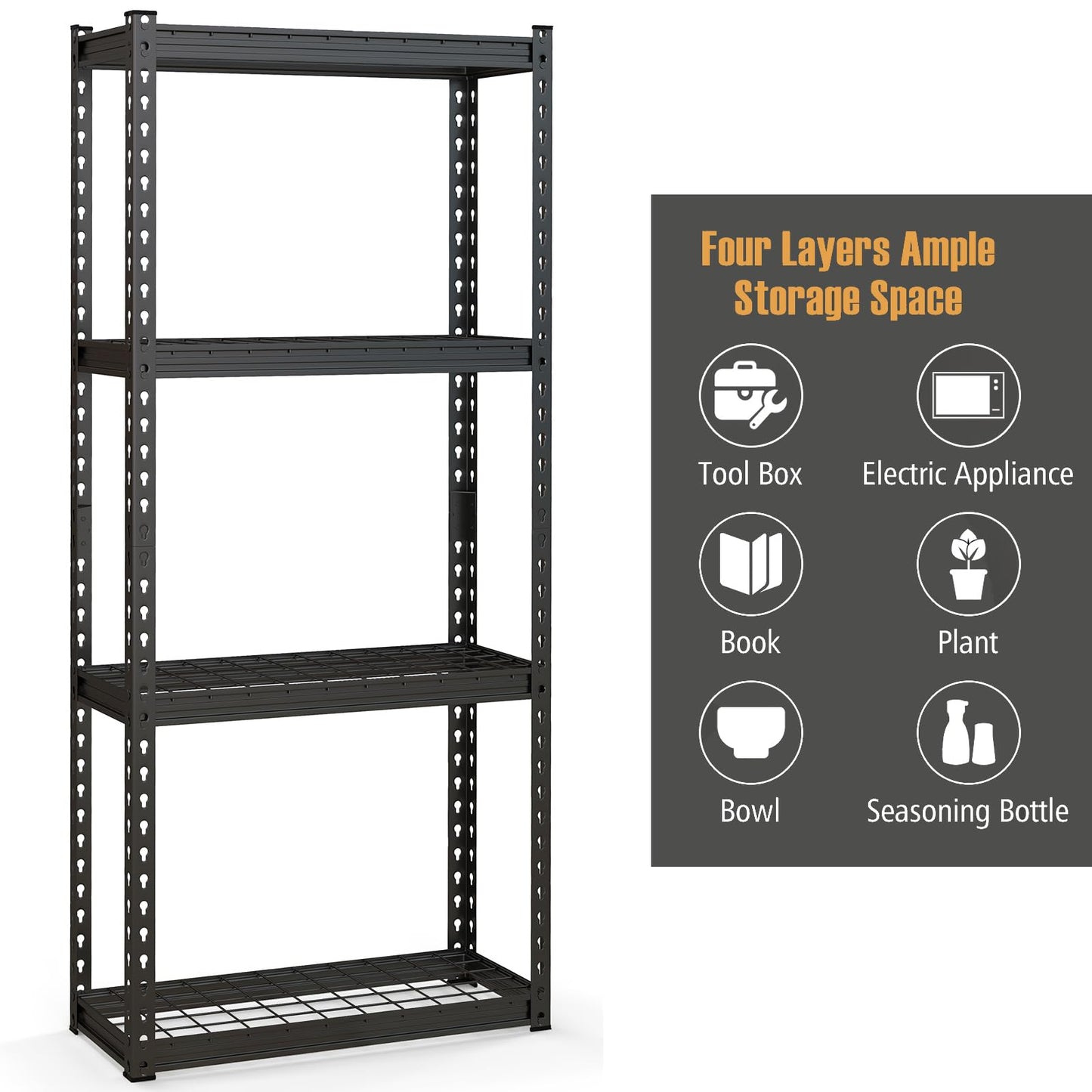 GiantexUK 4 Tier Garage Shelving Unit, Heavy Duty Adjustable Metal Shelves with Anti-tipping Device