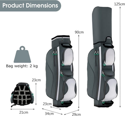 Golf Cart Bag with 14 Way Dividers, 7 Pockets, Rain Hood and Shoulder Strap