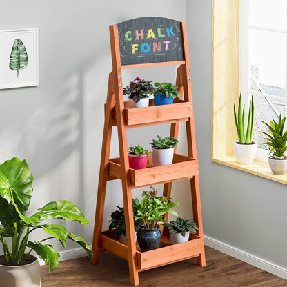 GiantexUK 3-Tier Plant Stand, Wooden Freestanding Flower Stand with DIY Chalkboard