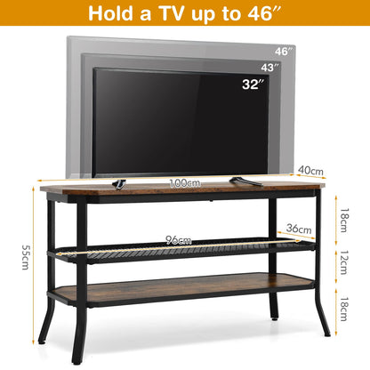 TV Stand for TVs up to 46 Inches, Wooden TV Cabinet Media Entertainment Center with Mesh Storage Shelf & Metal Frame