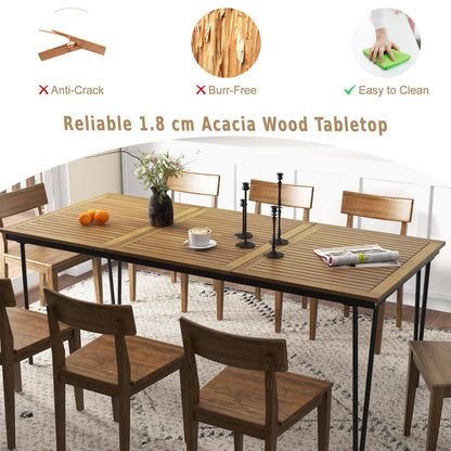 GiantexUK Outdoor Dining Table for 8, 200 x 90cm Acacia Wood Kitchen Table with Metal Legs, Umbrella Hole & Adjustable Foot Pads