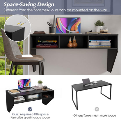 Wall Mounted Table, 108x52cm Floating Computer Desk with 3 Storage Compartments