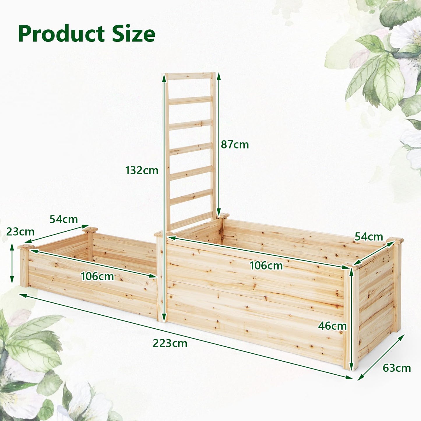 GiantexUK Garden Planter with Trellis, 2-Tier Wooden Raised Garden Bed with Adjustable Trellis