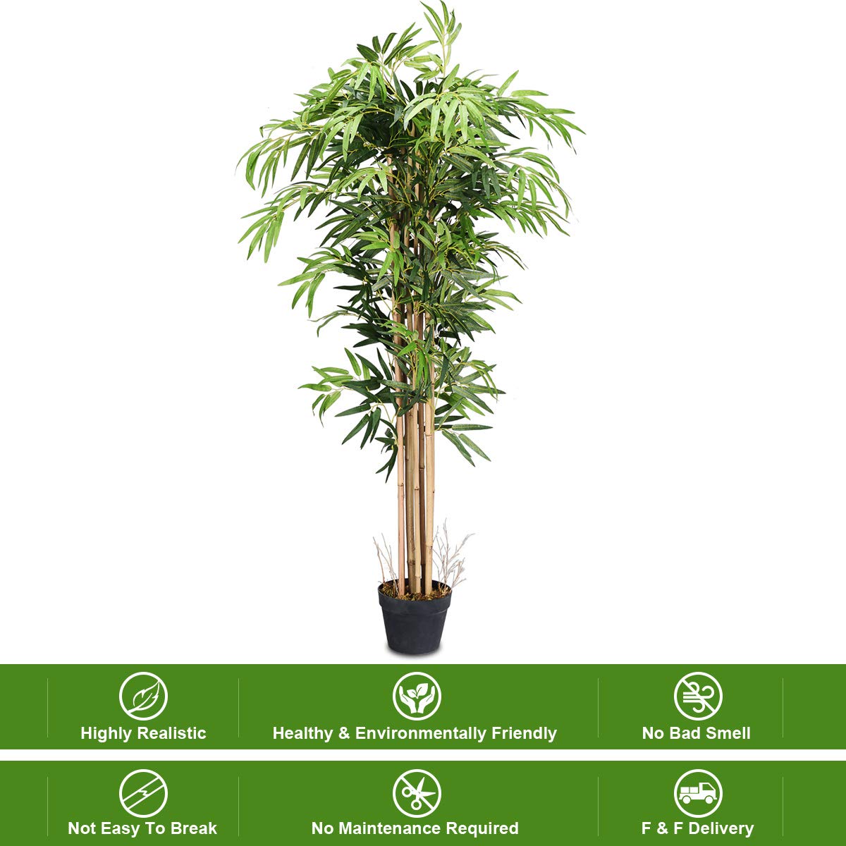 GiantexUK Artificial Plant Tree, Fake Decorative Trees with Plastic Pot and Leaves (Artificial Bamboo)