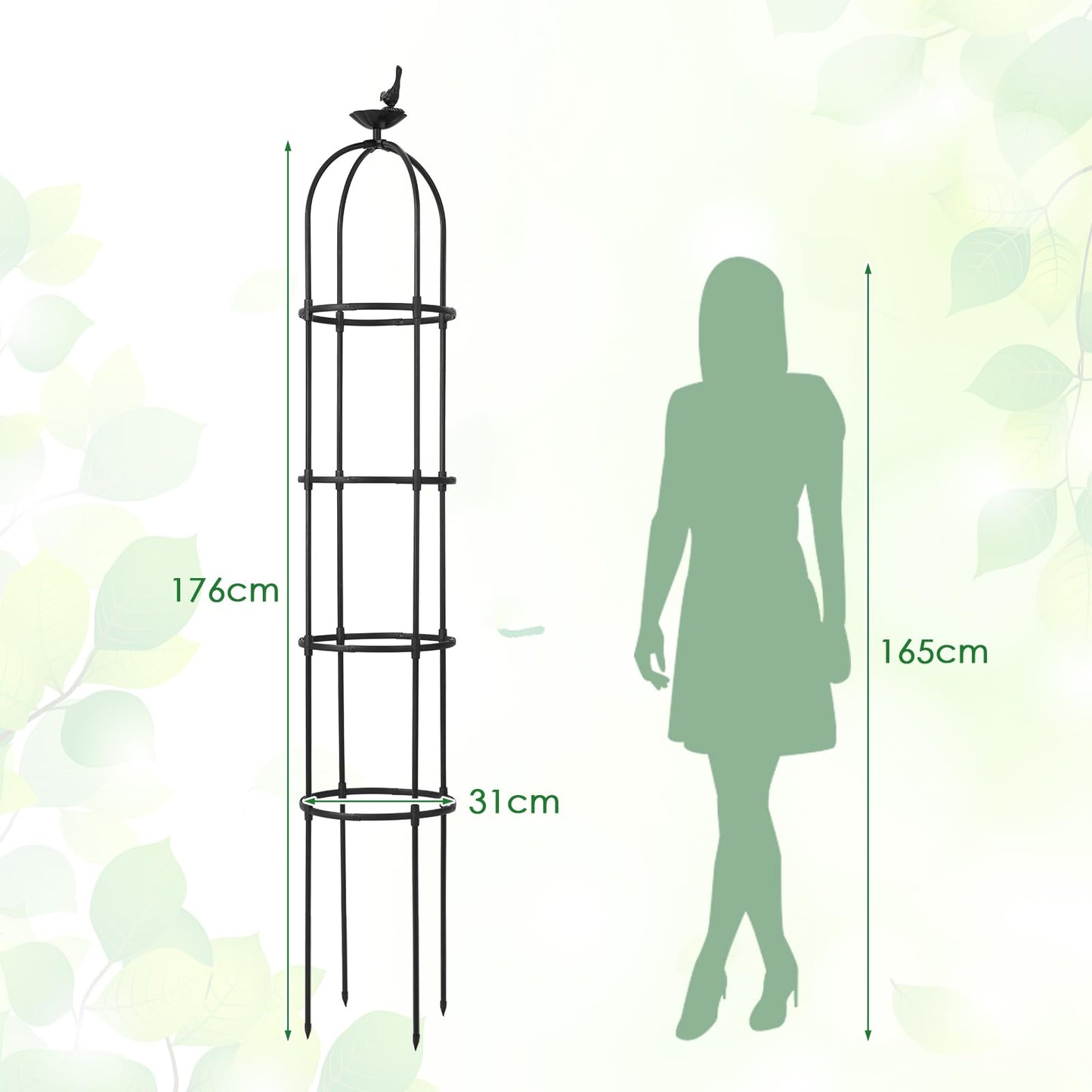 GiantexUK 2 Pack Metal Garden Obelisk, Height Adjustable Climbing Plants Trellis Frame Support with Decorative Heads & Gloves