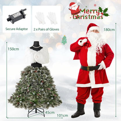 5FT Pre-lit Mannequin Artificial Christmas Tree, Dress Form Xmas Tree with 465 Branch Tips (White+Green, with 50 Light Balls)