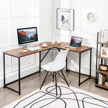 L-Shaped Computer Desk, Industrial Large 2-Person Corner Writing Workstation PC Laptop Table (Rustic Brown, 148 x 120 x 75cm)