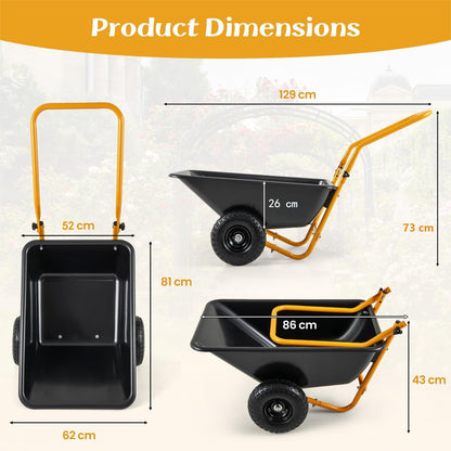 GiantexUK 2-Wheeled Wheelbarrow 80L, Garden Cart with Foldable Handle & Twin Pneumatic Tyres