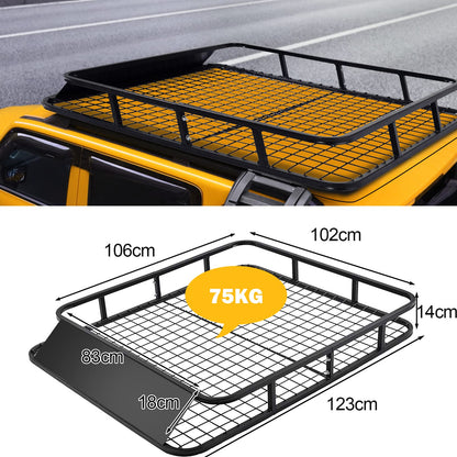 GiantexUK Roof Rack Basket Tray, 123x102x14cm Steel Luggage Cargo Carrier with Bars & Wind Fairing