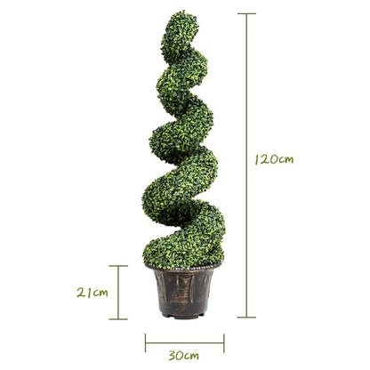 GiantexUK 120cm Artificial Spiral Boxwood Tree, Fake Topiary Trees in Cement-Filled Pot (30 x 30 x 120cm)