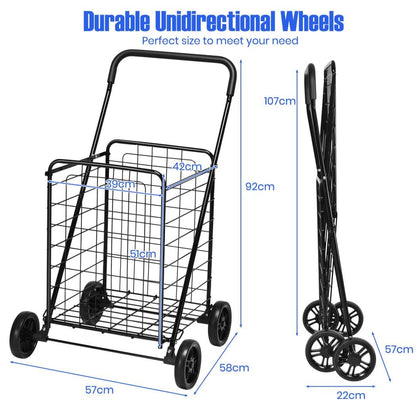 GiantexUK Shopping Cart on Wheels, Folding Metal Grocery Trolley with Foam-wrapped Handle