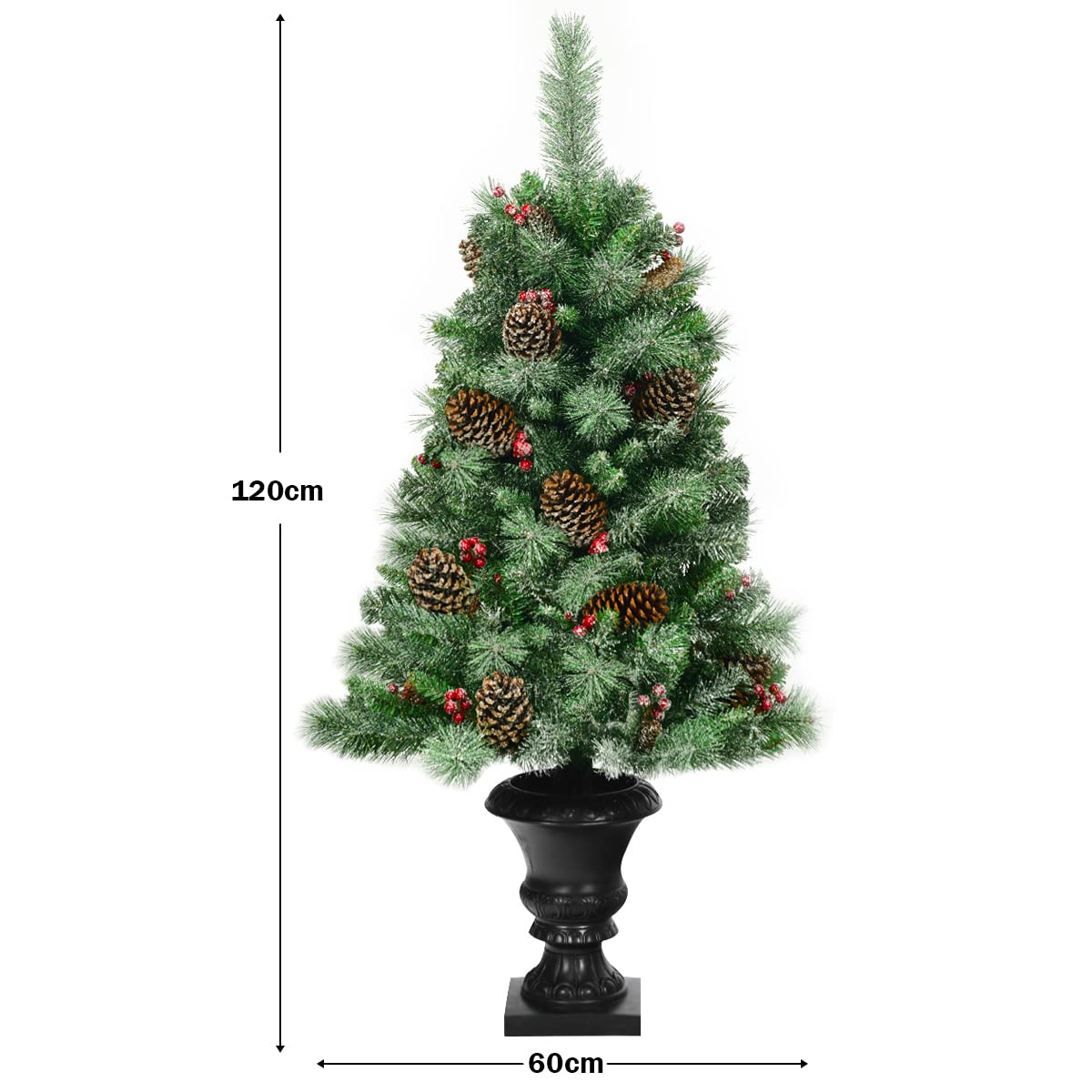 4FT Christmas Tree, Small Artificial Xmas Trees with Pine Cones and Base