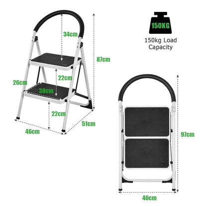 GiantexUK Folding 2 Step Ladder, Steel Stepladder with Anti-Slip Pedal and Reinforced Crossbar