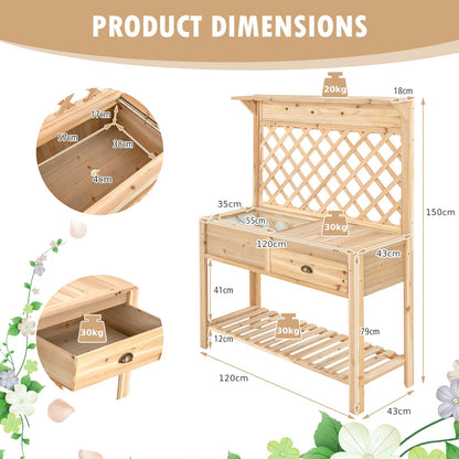 GiantexUK Garden Potting Table, Wooden Planting Bench with with Trellis