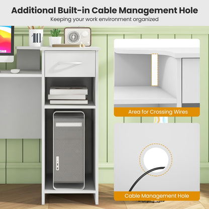 Compact Computer Desk, Small Wooden Study Writing Workstation with Drawer, 2 Compartments and Cable Hole (102 x 50 x 85 cm)