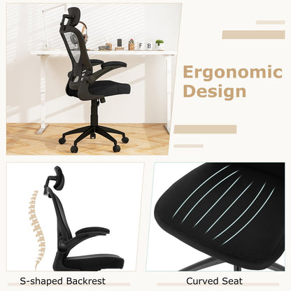 Mesh Office Chair, Ergonomic High Back Swivel Computer Desk Chair with Adjustable Headrest, Black