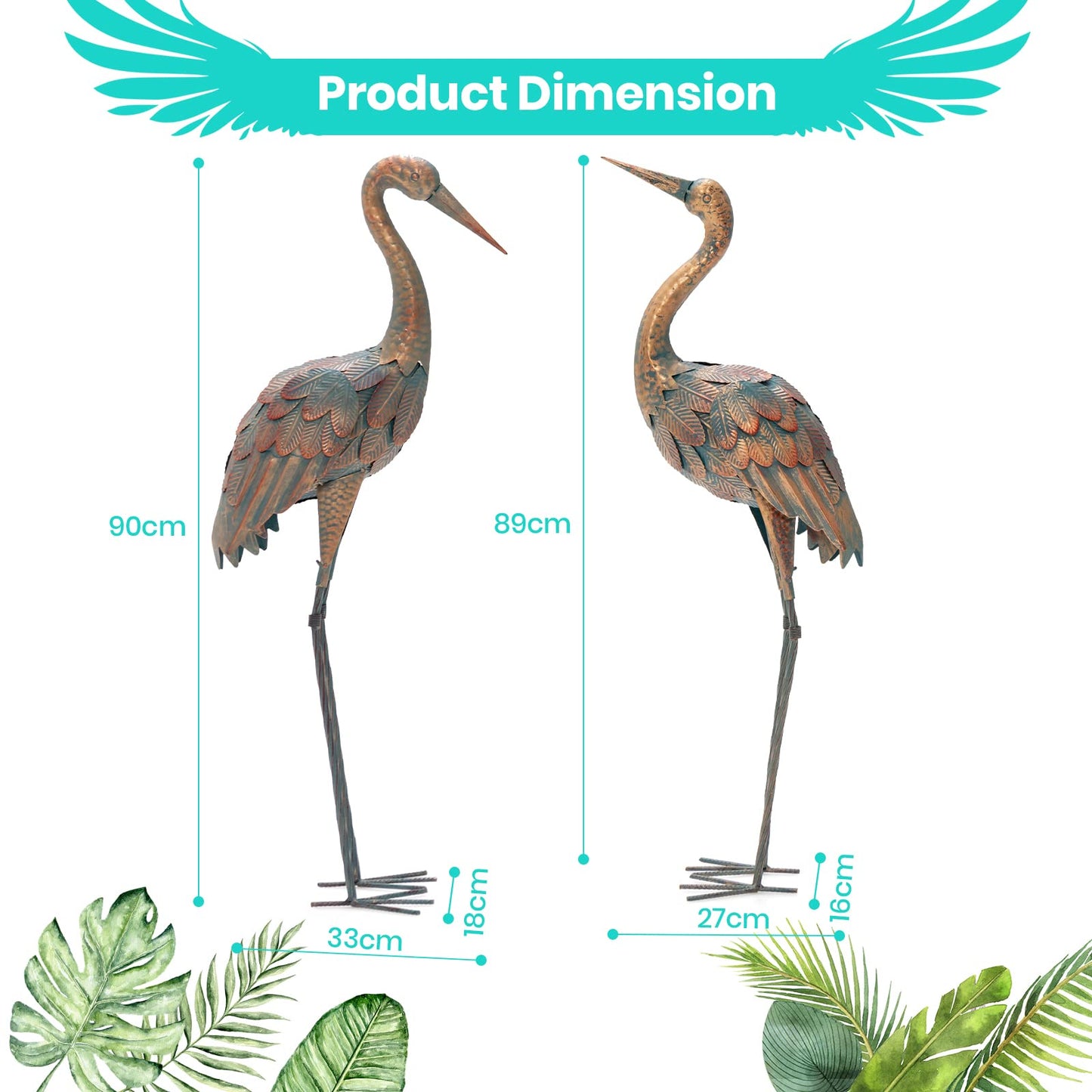 GiantexUK 2PCS Crane Garden Statue Set, Patio Freestanding Sculpture Decor with Metal Frame