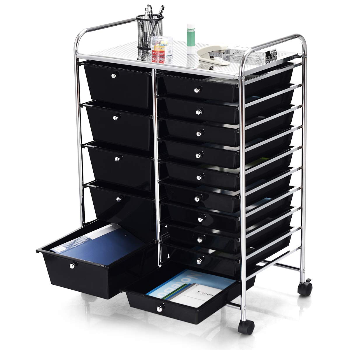 GiantexUK 15 Drawers Rolling Trolley, Utility Storage Organizer Cart with Wheels