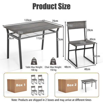 GiantexUK 5 PCS Dining Table Set, Industrial Table and Chairs Set with Storage Shelf and Reclining Seat Back