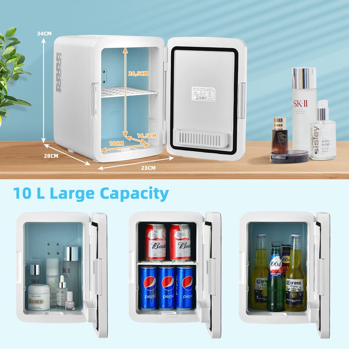 GiantexUK 10L Mini Fridge, 11 Can Skincare Beauty Fridge with LED Lighted Mirror