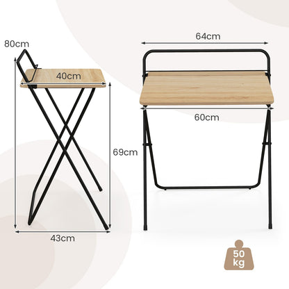 Folding Computer Desk, No-Assembly Simple PC Laptop Table Writing Workstation, Natural, 1 Tier