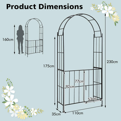 GiantexUK Metal Garden Arch with Gate, Heavy Duty Trellis Pergola Arbour with 4 Ground Stakes, 110 x 35 x 230cm