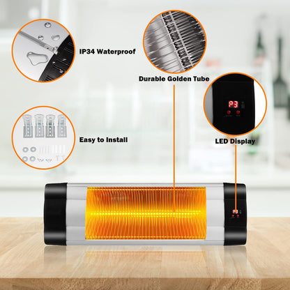 GiantexUK Wall-Mounted Patio Infrared Heater, 3 Modes Electric Warmer with LED Display, Remote Control and 24-Hour Timer