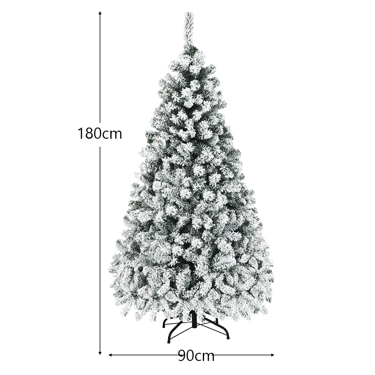 6FT Flocked Christmas Tree, Pre-Lit Artificial Decoration Tree with 600 PVC Branch Tips and 250 LED Lights