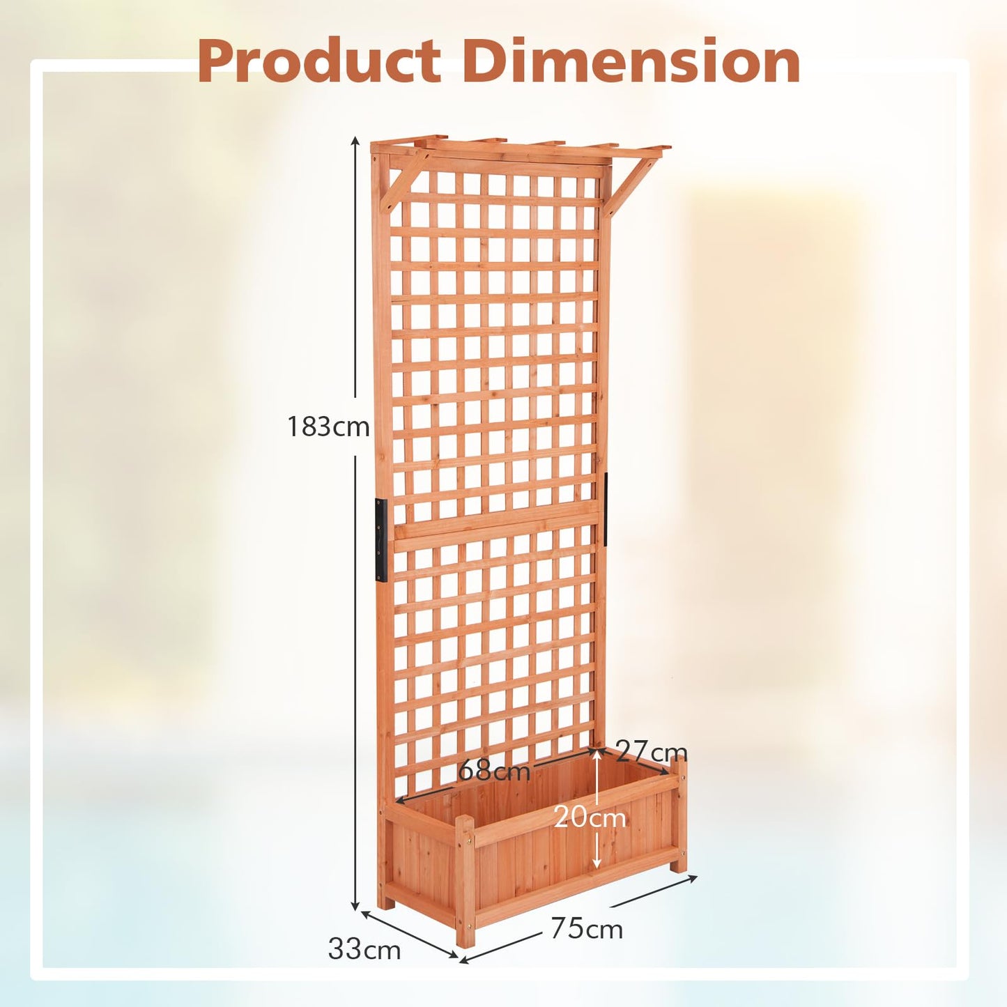 GiantexUK Garden Planter with Trellis, Wooden Raised Bed Climbing Support with Drainage Holes  (with Hanging Roof, Orange, 75x33x183cm)