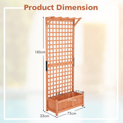 GiantexUK Garden Planter with Trellis, Wooden Raised Bed Climbing Support with Drainage Holes  (with Hanging Roof, Orange, 75x33x183cm)