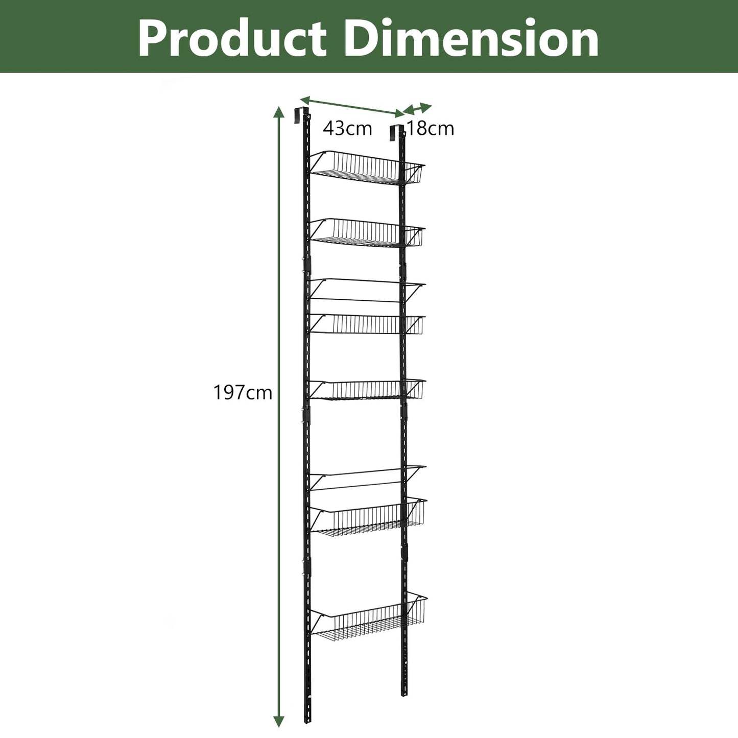 GiantexUK Over Door Storage Basket, 6 Tier Wall Mounted Adjustable Storage Shelves (43 x 18 x 197cm)