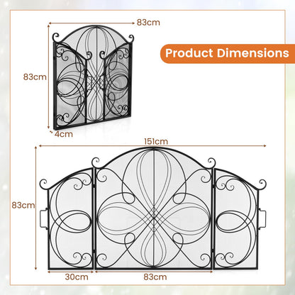 GiantexUK 3-Panel Folding Fire Guard, 151 x 83cm Heavy Duty Metal Mesh Fireplace Screen