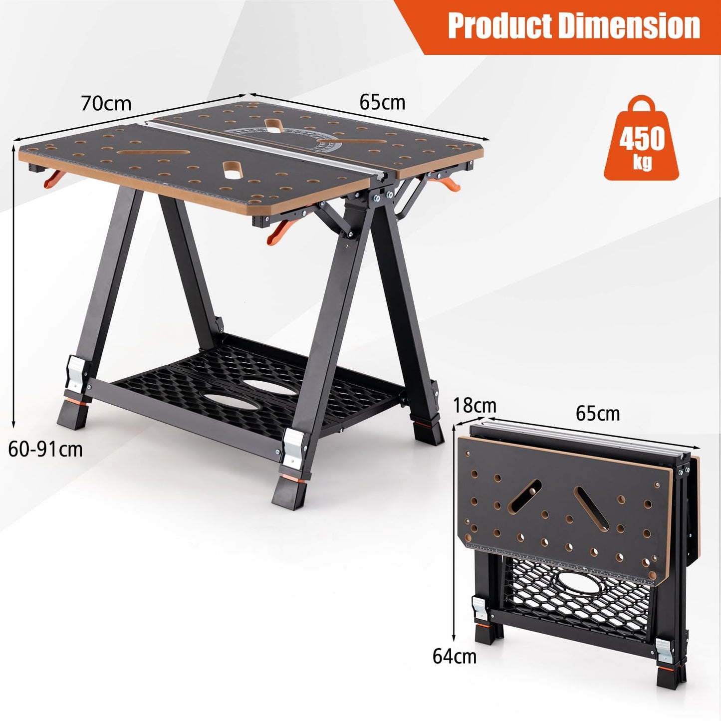 GiantexUK Folding Workbench, 8 Heights Adjustable Flip-Top Work Table with Quick Clamps