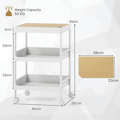 GiantexUK 3-Tier Storage Trolley on Wheels, Slide Out Rolling Serving Cart with Detachable Tabletop & Handle Hole