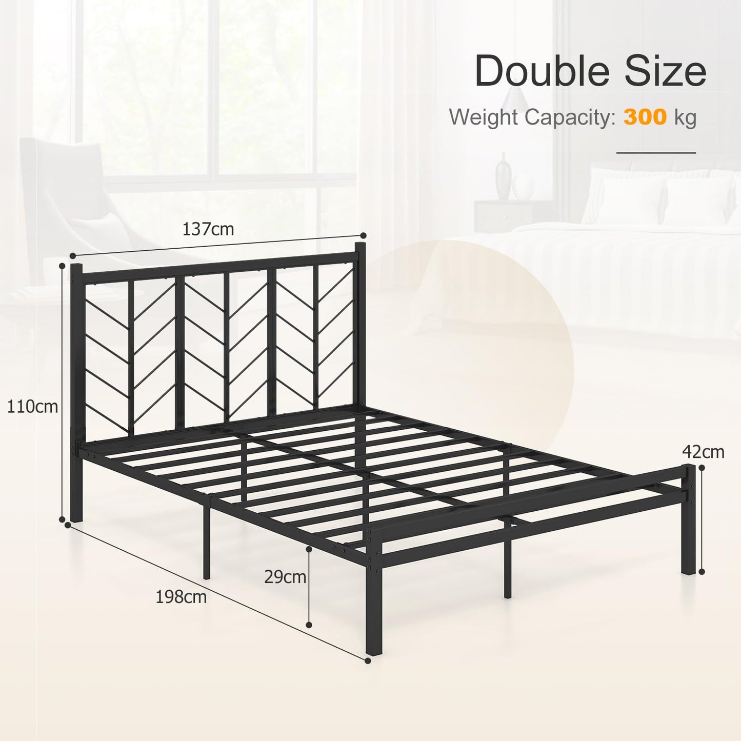 4FT6/5FT Platform Bed Frame, Double/King Size Metal Slat Support Mattress Foundation