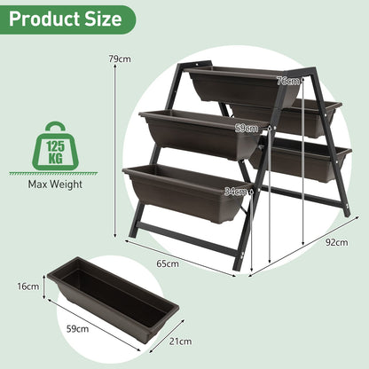 GiantexUK Raised Garden Bed, 3 Tier Vertical Ladder Planter with 5 Removable Trays and Drain Holes