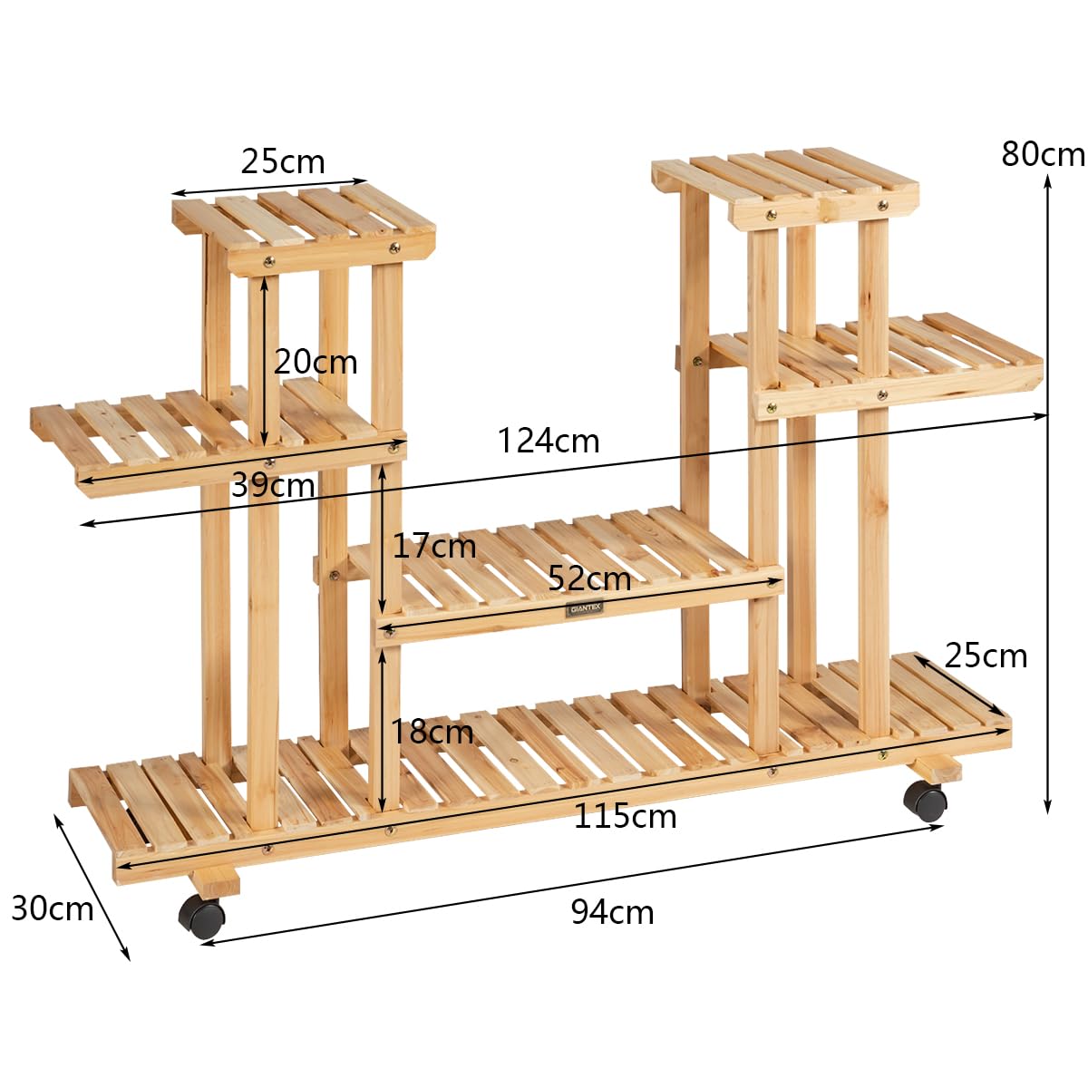 4-Tier Plant Stand, Rolling Flower Shelving Unit with Detachable & Lockable Wheels