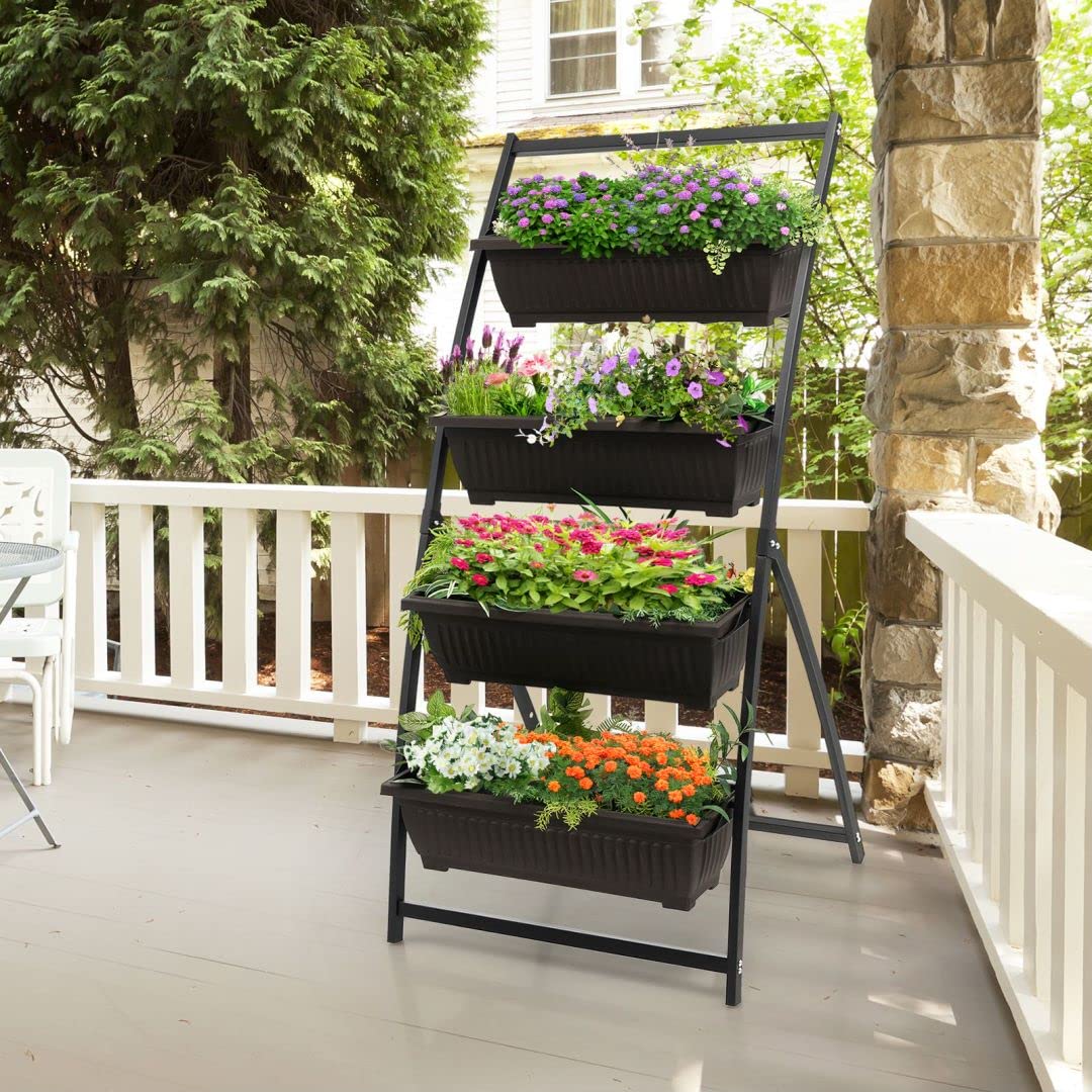 GiantexUK Raised Garden Bed, 4 Tier Vertical Ladder Planter with Removable Trays and Drainage Holes