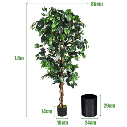 GiantexUK 6FT Artificial Ficus Tree, Tall Fake Plant with Lifelike Leaves & Plastic Pot