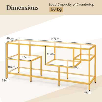 TV Stand for TVs up to 65 Inches, 147cm Tempered Glass Console Table TV Unit with Storage Shelves