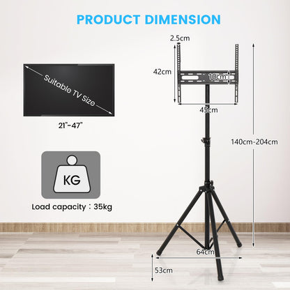 GiantexUK Tripod TV Stand, Height Adjustable 360° Swivel TV Floor Stand with Non-Slip Foot Pads