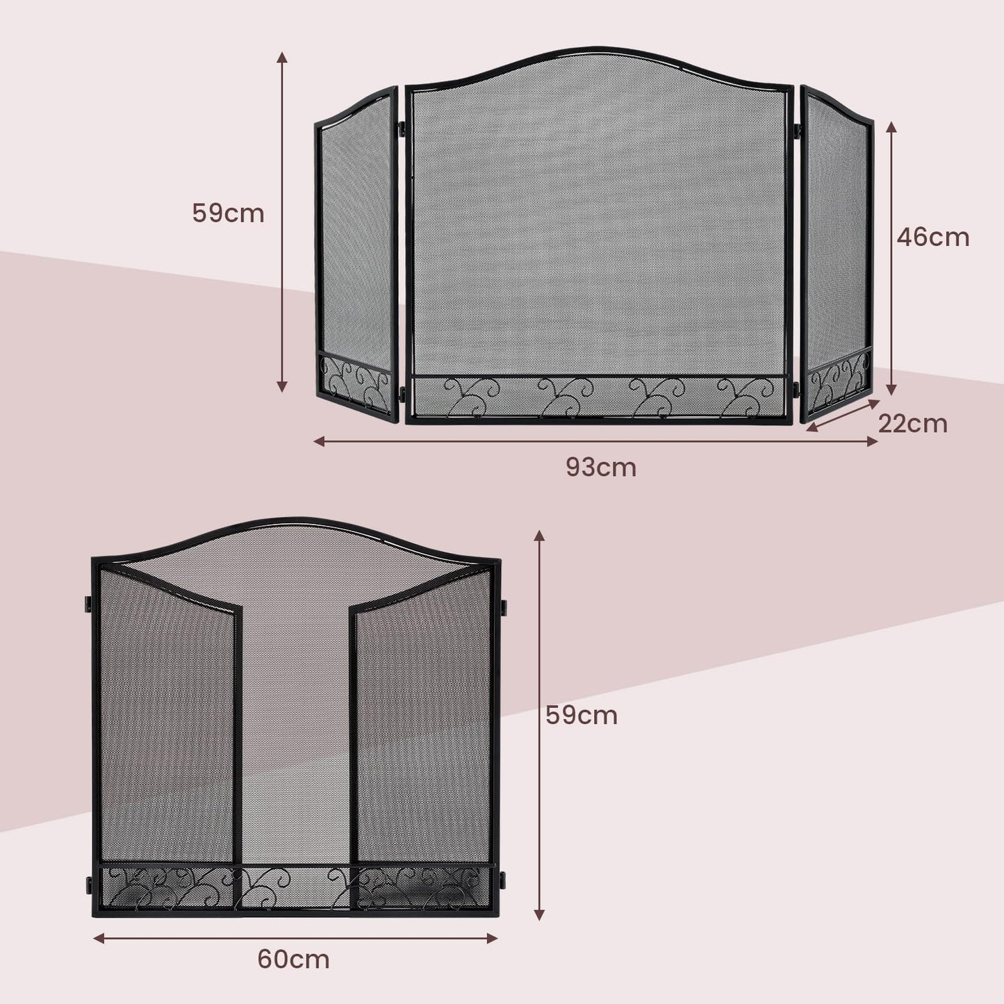 GiantexUK 3-Panel Folding Fire Guard, Metal Mesh Fireplace Screen (Leaf Pattern, 93 x 59cm)