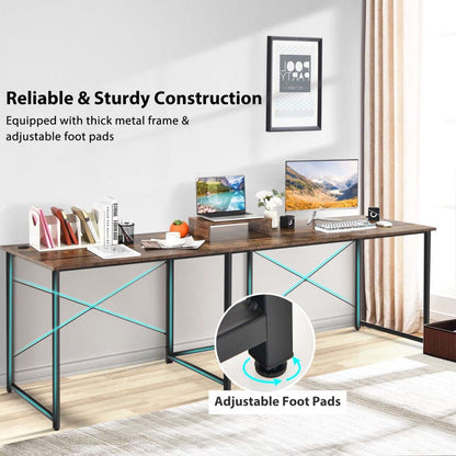 L-Shaped Computer Desk, 240cm Reversible Double Study Writing Workstation for 2 Person