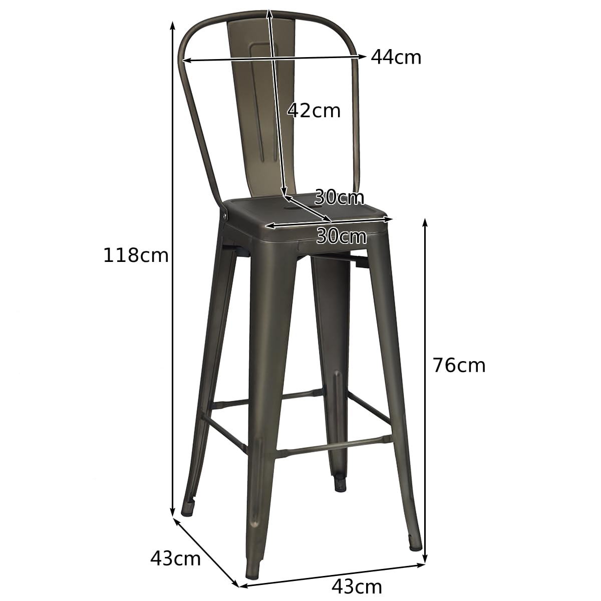 GiantexUK Bar Stools Set of 4, 76CM Seat Height Stackable Metal Kitchen Chairs with Handles, Footrests & Rubber Foot Pads