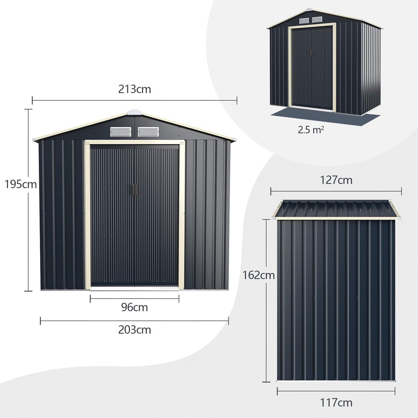 GiantexUK 7x4FT Metal Garden Shed, Outdoor Galvanized Storage House (7x4FT, 4 Vents)