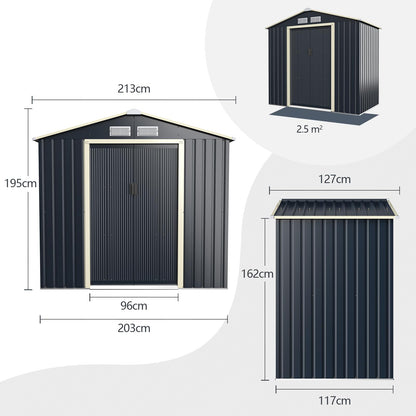 GiantexUK 7x4FT Metal Garden Shed, Outdoor Galvanized Storage House (7x4FT, 4 Vents)