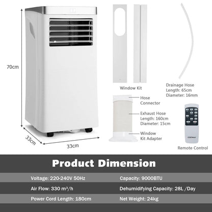 GiantexUK Portable Air Conditioner 9000BTU, 4-In-1 Mobile Air Cooler, Dehumidifier, Cooling Fan with 2 Speeds, Sleep Mode