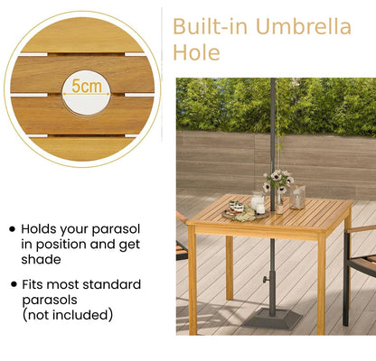 GiantexUK Garden Dining Table, All-weather Acacia Wood Bistro Table with Umbrella Hole